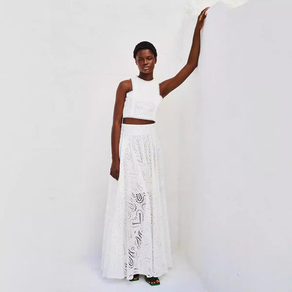Spring Summer Sleeveless Long Skirt Pocket Set Casual Vacation Loose Two Piece Set Women Oyrina