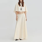 Elegant Socialite Two Piece Sets round Neck Cape Shawl Short Top High Waist Skirt Ory