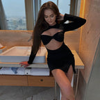 Vestido sexy de mujer con top de tubo, escote halter, manga larga, corte entallado