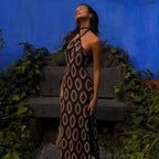 Hollow Out Cutout out Split Dress Beach Halter Backless Beach Bohemian Dress Long Evening Dress Women Havana