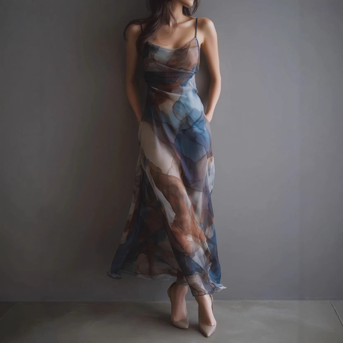 Elegant Chiffon Dress Elegant Colorful Blooming Printed Strap Dress Venly