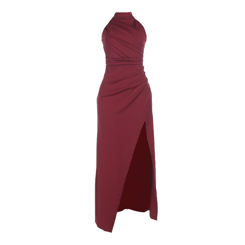 Women Evening Split Halter Party Pleated Dress EFFISEN