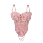 Chaleco con tirantes y borlas florales hecho a mano, top de tubo sexy sin espalda, ropa exterior, corsé con deshuesado, moldeador corporal.