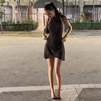 Halter Solid Color Sexy Dress for Women French Design Slim Fit Slimming Short Dress LAGERFELD