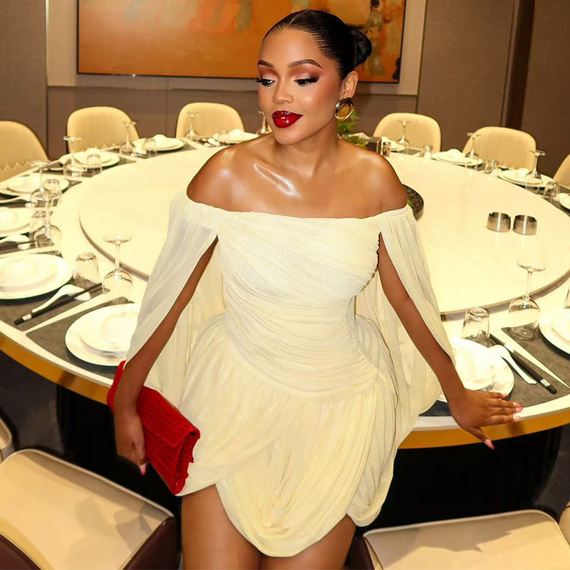 Solid Color Women Tube Top off Neck A line Dress Design Casual Cocktail Waist Tight Dress Kinci