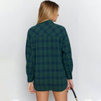 Women Long Sleeved Shirt Autumn Casual Loose Plaid Idle Contrast Color Cardigan Shirt Yiskiss