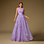 Robe de soirée à manches courtes, plissée et brodée à la main, avec double col en V et fermeture éclair au dos, style swing.