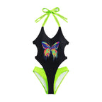 Sexy Contrast Color Neck Swimsuit Bikini One Piece Cropped Outfit Sexy Swimsuit