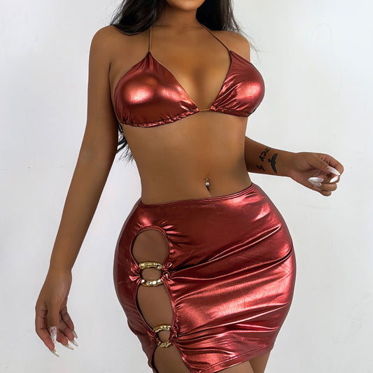 Swimsuit Three Piece Set Sexy Backless Lace up Bikini Spring Bathing Suit Three Piece Set