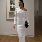 Women Wear Summer Slim Shoulder Twist Solid Color Dress BULLINGER