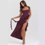 Vestido de verano con tirantes franceses, orejas de madera, estampado sexy y dividido