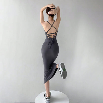 Sexy Cross Backless Dress Summer Slim Fit Sheath Fishtail Cami Dress Yiskiss