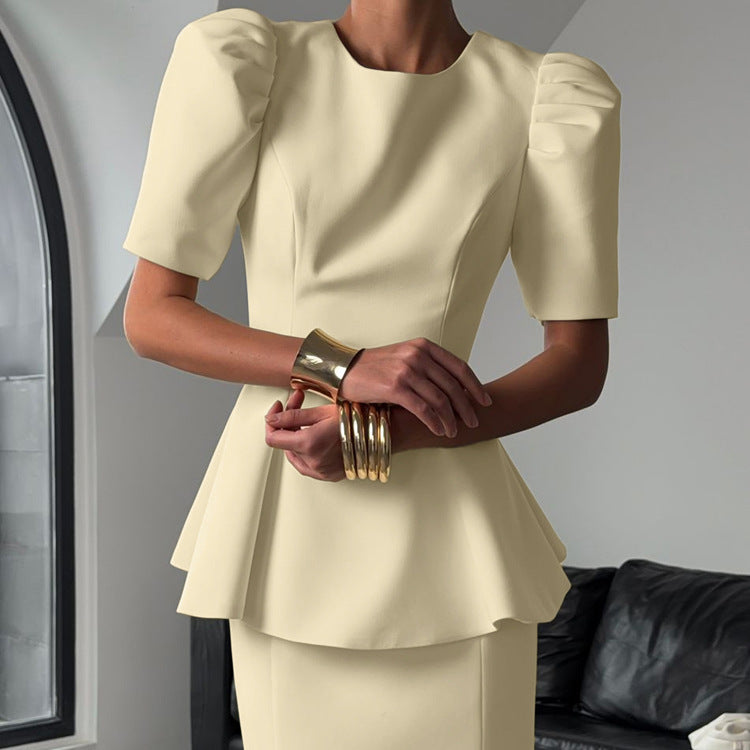 Side Slit Skirt Set Women round Neck Short Sleeve Top Office Two Piece Set Kigali