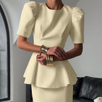 Side Slit Skirt Set Women round Neck Short Sleeve Top Office Two Piece Set Kigali
