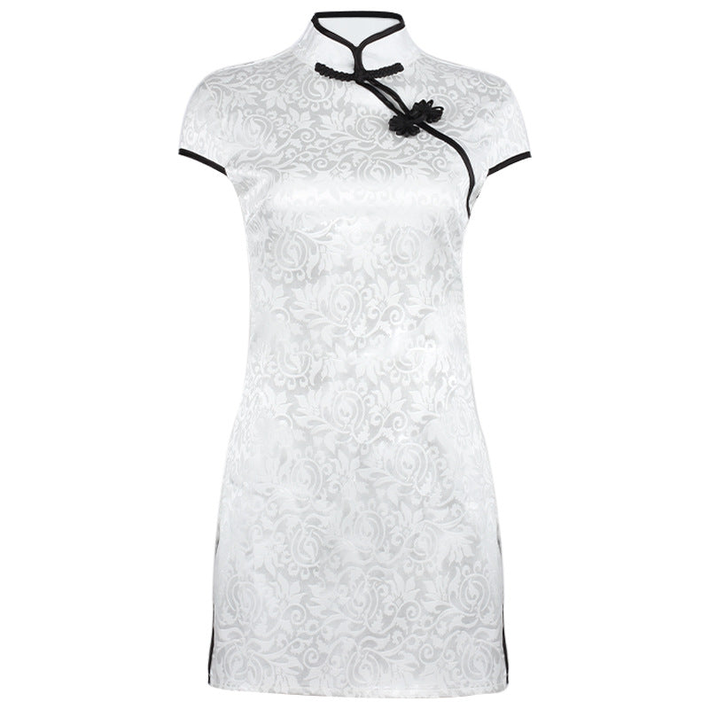 Summer Sexy High Waist Slimming Tight Improved Frog Buckle Dress Split Retro Cheongsam