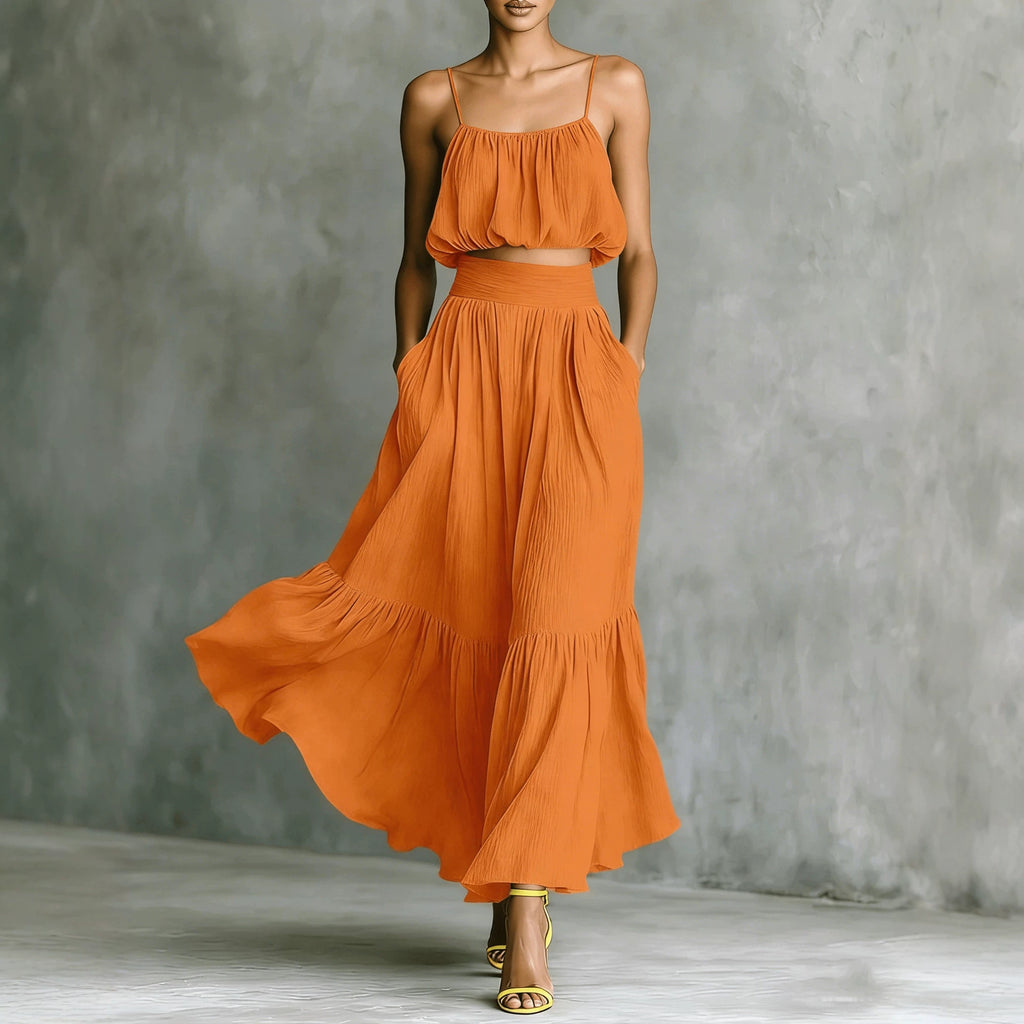 Women Backless Top Strap Skirt Two Piece Sets Venly