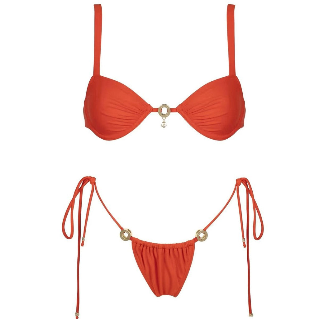 Bikini Sexy Solid Color Lace up Split Swimsuit for Women with Steel Support Micoo