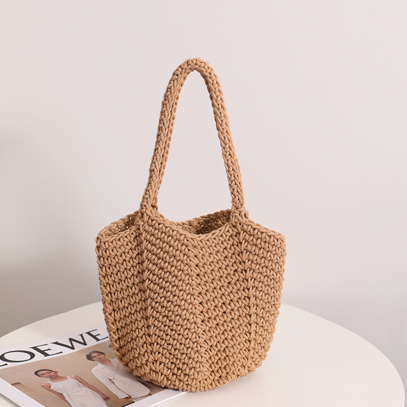South Korea Vintage Shoulder Cotton Thread Woven Bag Crochet Handbag Straw Bag Vacation Beach Bag EaseWoven