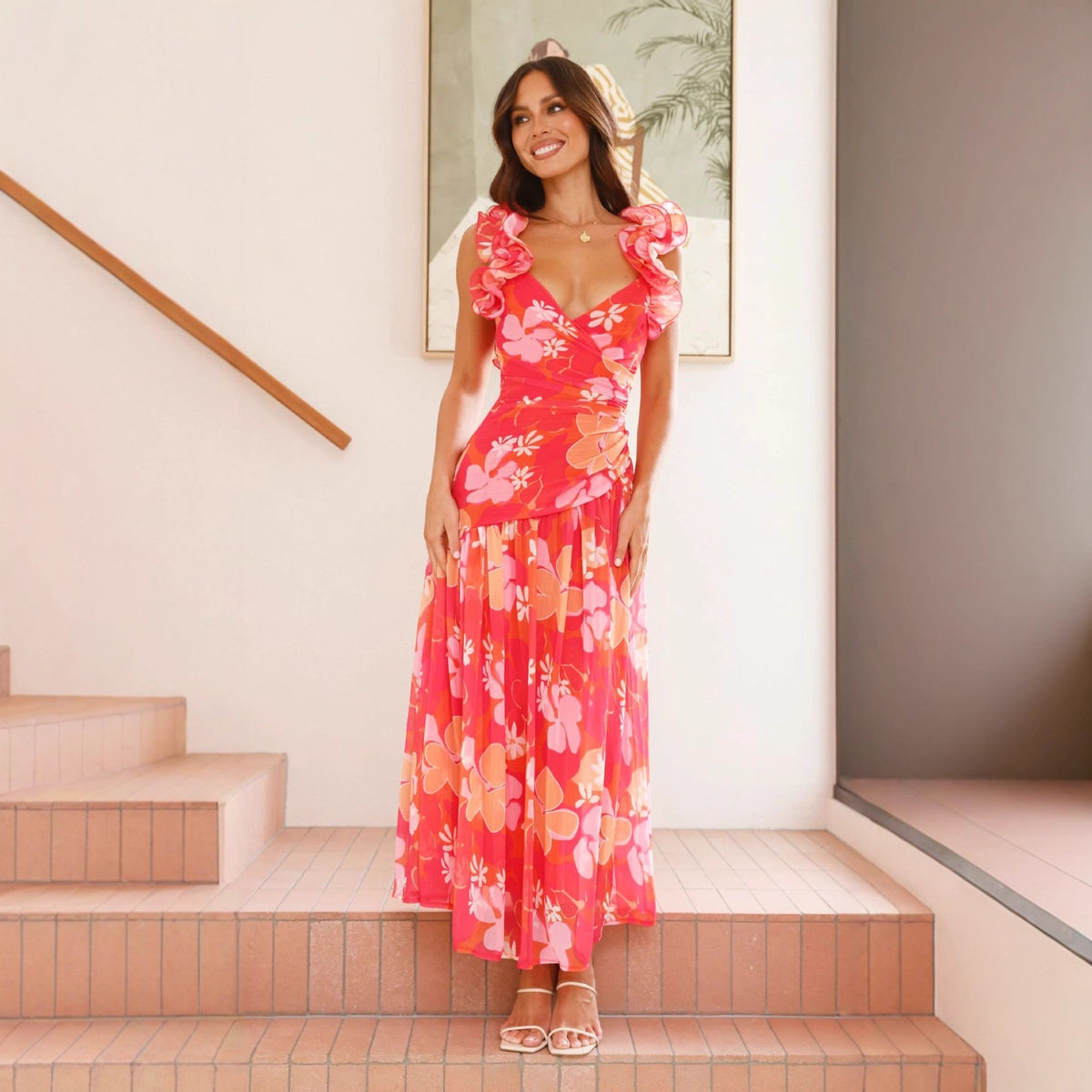 Summer Women Clothing opposite Sex Collar V neck Dress Sexy Slit Pleated Backless Dress XINXI