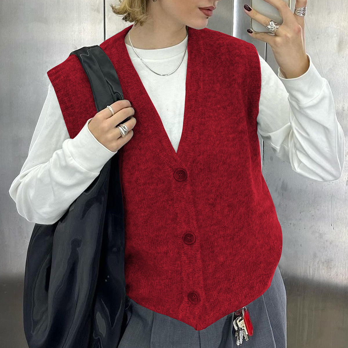 Chaleco informal con botones sencillos de lana para mujer, ropa de otoño e invierno