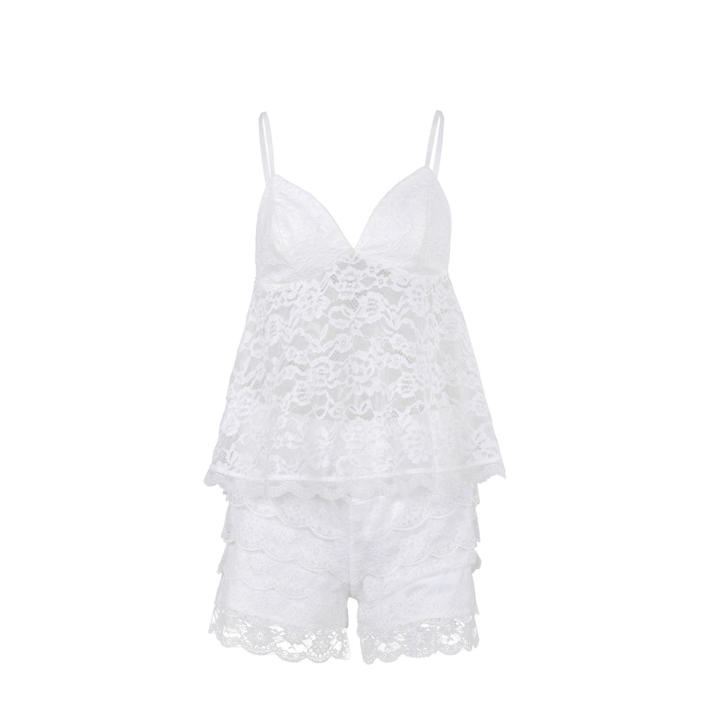 Solid Color Lace Beauty Back Camisole Lace Shorts Two Piece Pajamas Women Summer Home Wear Meiyas