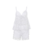Solid Color Lace Beauty Back Camisole Lace Shorts Two Piece Pajamas Women Summer Home Wear Meiyas