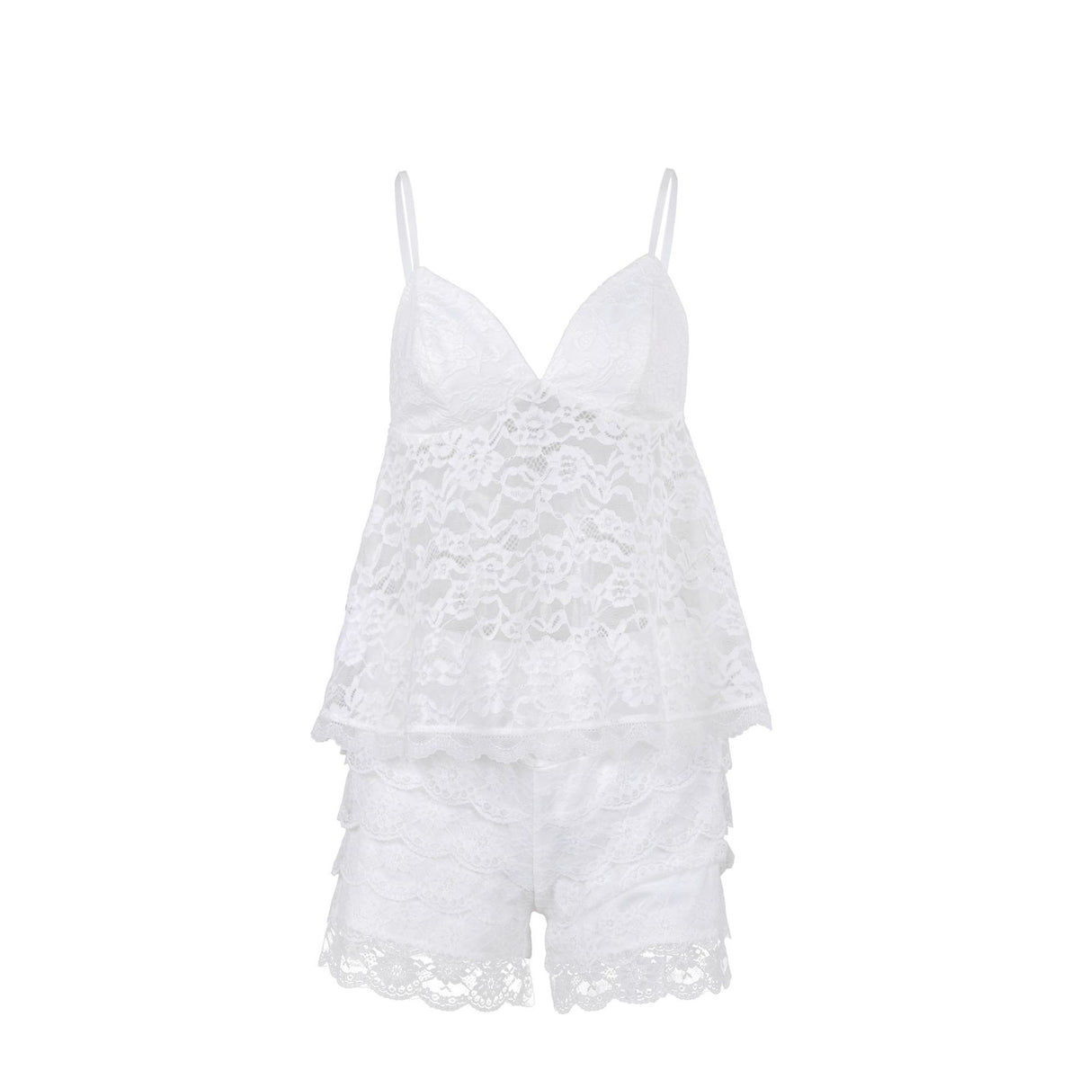 Solid Color Lace Beauty Back Camisole Lace Shorts Two Piece Pajamas Women Summer Home Wear Meiyas
