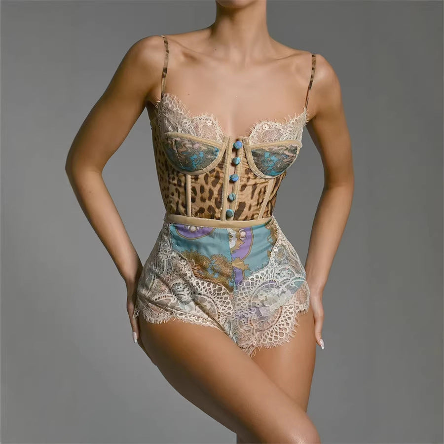 Spring Summer Suspender Sexy Lace Jumpsuit Holiday Slim Fit Printed Jumpsuit Oyrina