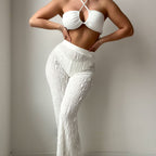 Solid Color Thread Fabric Halter Bikini Trousers Three Piece Set Sexy Swimsuit CSC