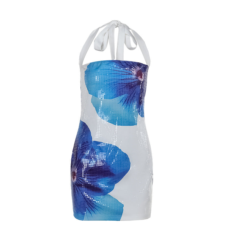 Robe portefeuille élégante à fleurs et sequins pour femme, coupe slim, dos nu, style mondain d'automne
