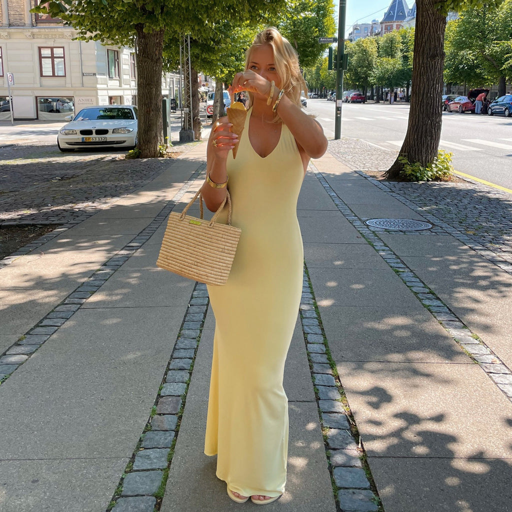 Robe d'été sexy pour femme, col V, dos nu, taille haute, coupe cintrée, couleur unie