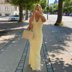 Robe d'été sexy pour femme, col V, dos nu, taille haute, coupe cintrée, couleur unie