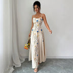 Summer Printed Waist Controlled Splicing Sling Maxi Dress Women Elegant Floral Dress KaYu