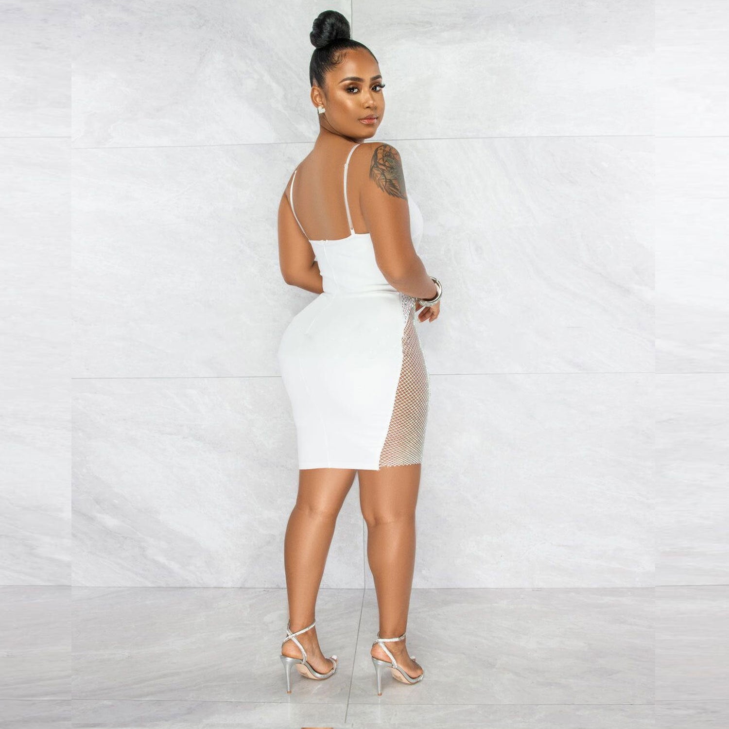 Sexy Slim-Fit Mesh Rhinestone Strap Dress WINNIEYA