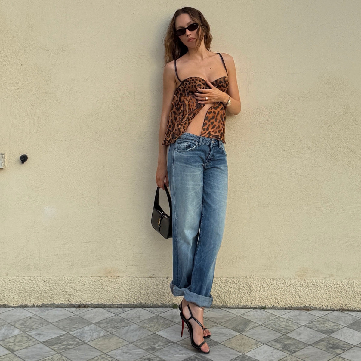 Women Clothing Autumn Sexy Camisole Slim Fit Slimming Leopard Print Short Top Burgatti