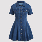 Women Clothing Denim Short Sleeved Cardigan Waist Tight Dress Dermal