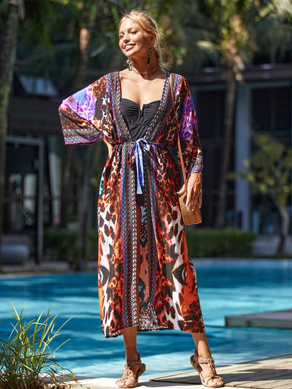 Rayon Printing Beach Cover Up Sexy Loose Holiday Cardigan Bikini Cover