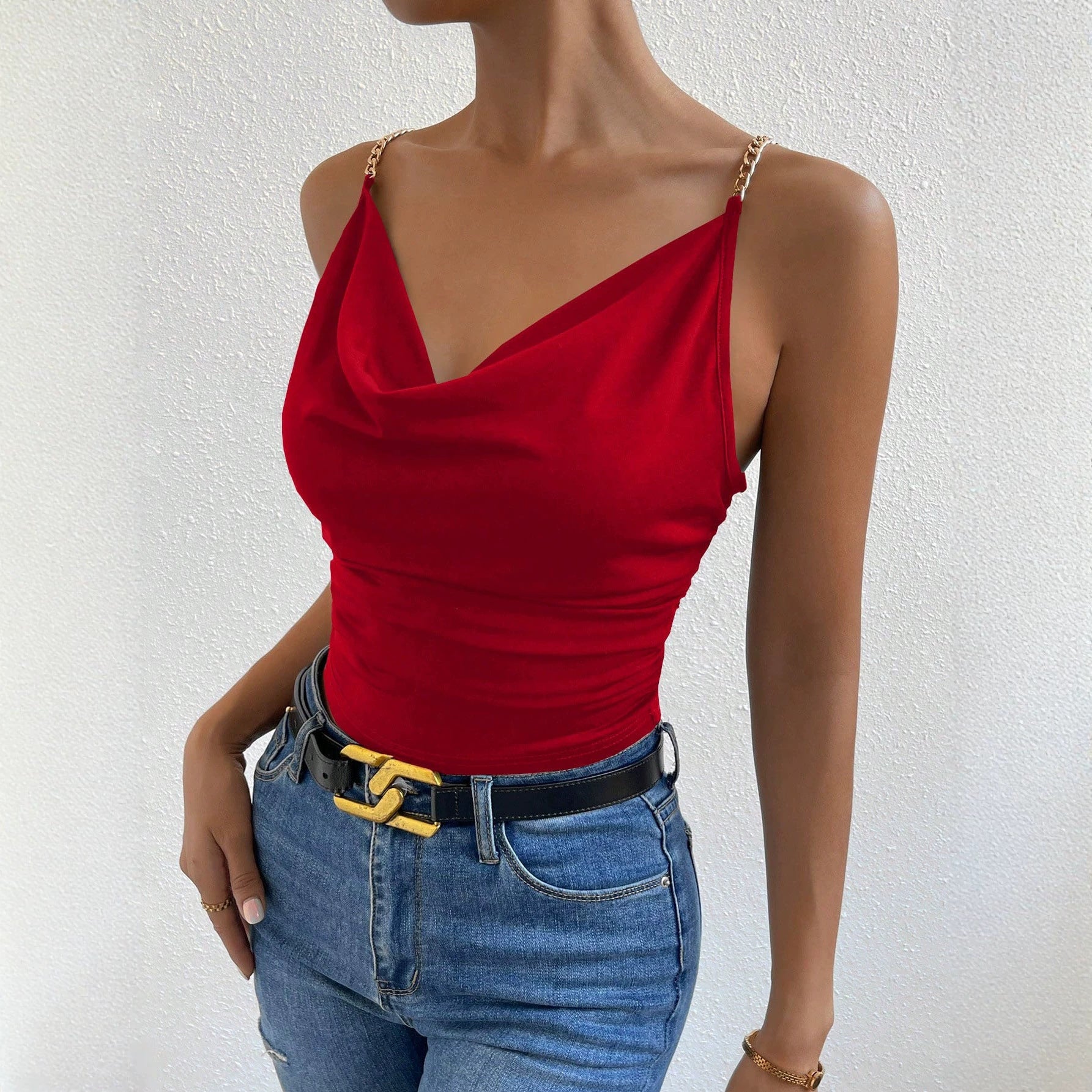 Sexy Red Slip Vest Women Summer Slim Fit Slimming Pleated Waist Tight Short Strapless Tops Outerwear Yiskiss