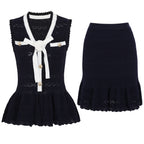Summer Trending Knitted Women Sleeveless Shirt Skirt Two Piece Sets Dimenssa