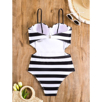 Traje de baño bikini con estampado geométrico abstracto y soporte de acero, traje de baño push up