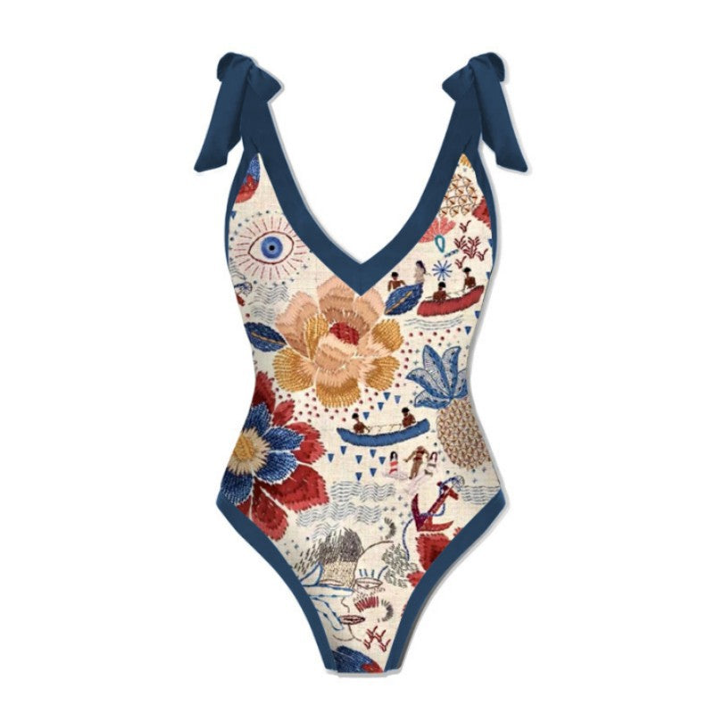 Purplish Blue Totem Print Swimsuit