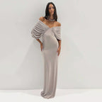 Spring Women Clothing Sexy off Neck Sleeve Slim Solid Color Maxi Dress Women YIMAIL