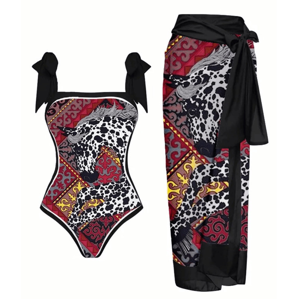 Traje de baño de gasa con estampado multicolor, traje de baño de una pieza con protección solar