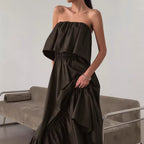 Spring Summer French Ruffled Tube Top Elegant Dress Women Office Elegant Dress FOREVEREIGHTEEN