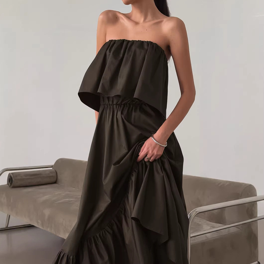 Spring Summer French Ruffled Tube Top Elegant Dress Women Office Elegant Dress FOREVEREIGHTEEN