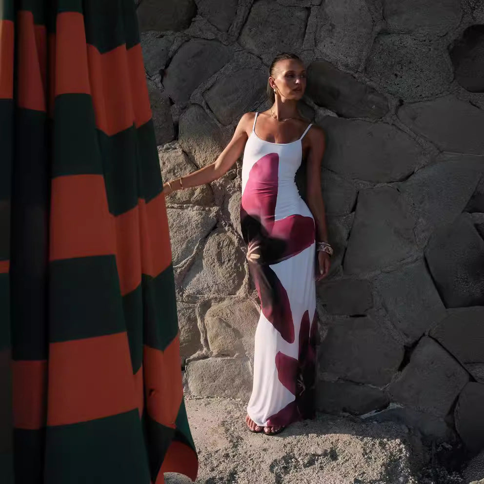 Robe d'été sexy à bretelles spaghetti et imprimé floral pour femme, tenue de plage fendue sur les hanches
