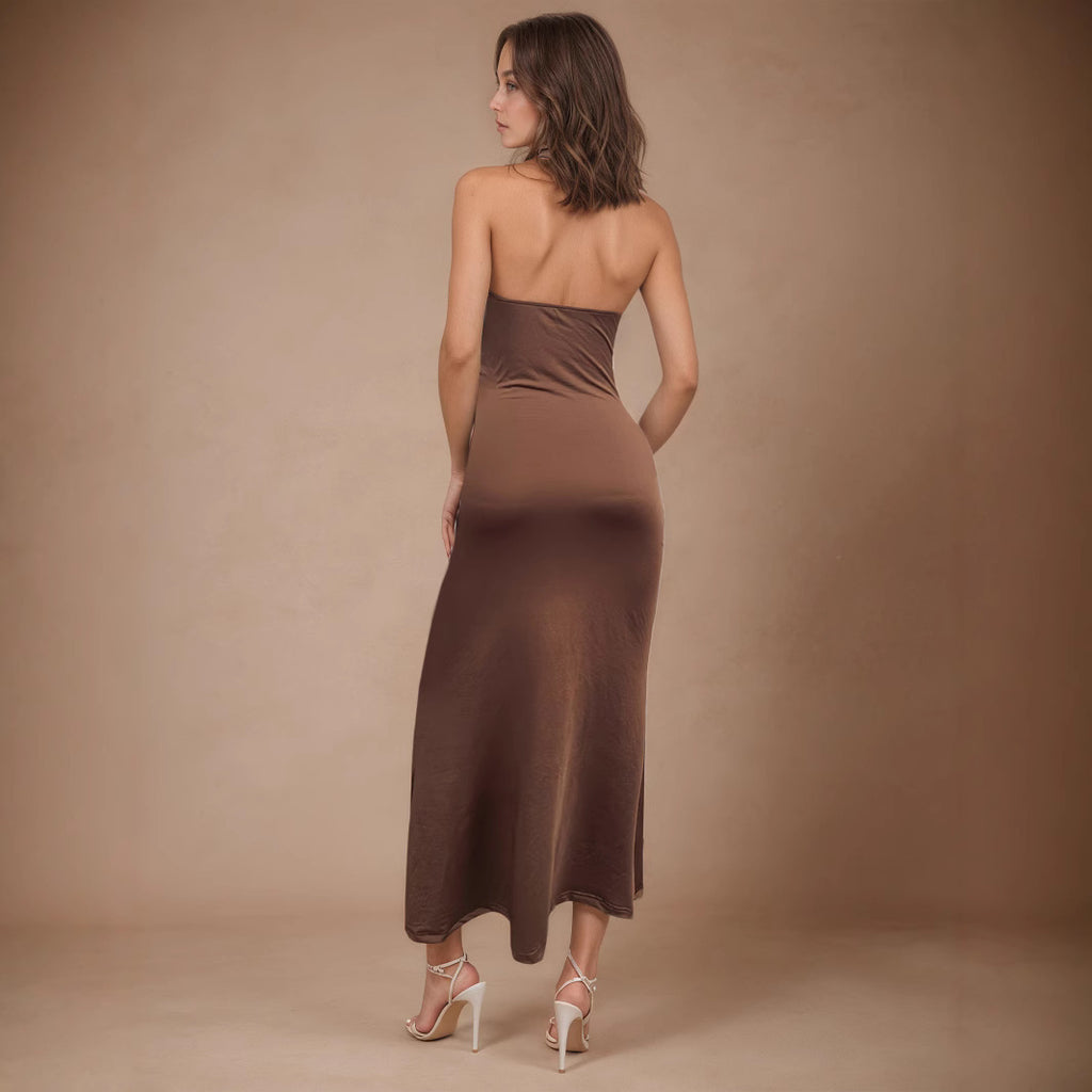 Vestido elegante con cuello en V y cuello halter para mujer, vestido de verano de alta calidad, vestido sexy.
