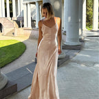 Fall Maxi Dress Socialite Sexy V neck Backless Satin Strap Dress EFFISEN