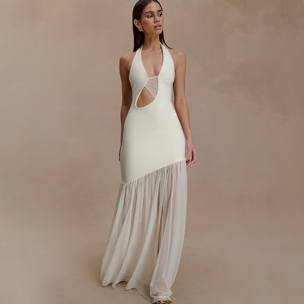Women Dress Elegant Halter Sexy Cutout Pleated Backless Sheath Dress JULISSA
