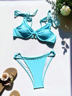 Bikini Underwire Swimsuit Sexy Swimwear Women Gathering Swimwear Solid Color Bikini CHENS